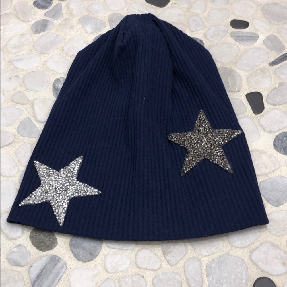 Blue ribbed beanie with stars